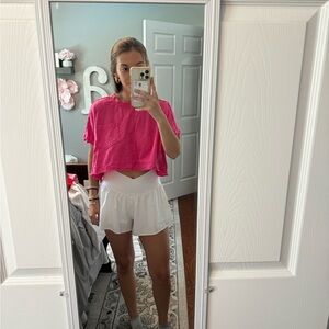 Pink Crop Top and White Shorts Set